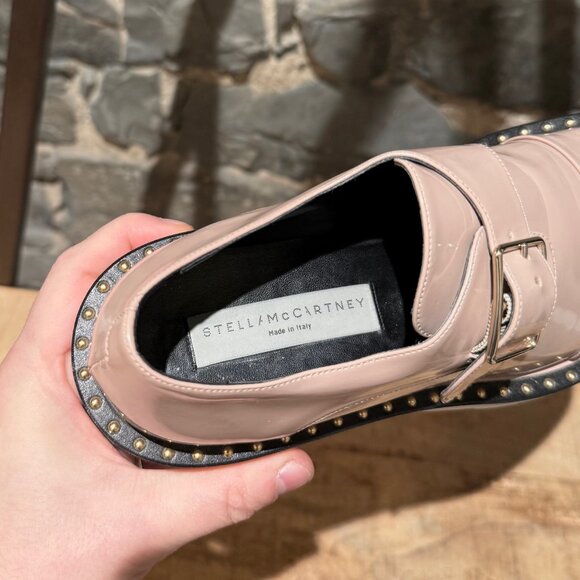 Stella McCartney Pink Patent Faux Leather Monk Strap Platform Shoes - Picture 9 of 11